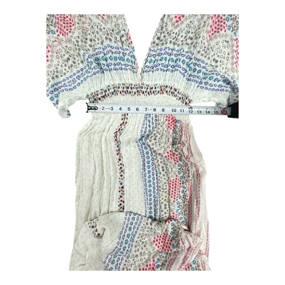 Lovestitch Boho Maxi Dress S/M White Floral Swiss Dot Flutter Sleeve Cover Up - Picture 8 of 9